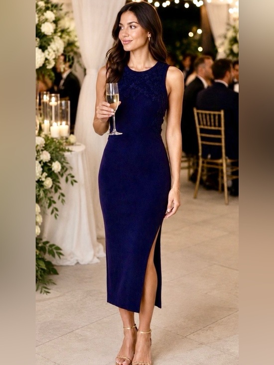 Carolina Constas Dresses & Skirts - Carolina Constas Navy Crochet Lace Bodycon Midi Dress NWT Sm Wedding Date Night